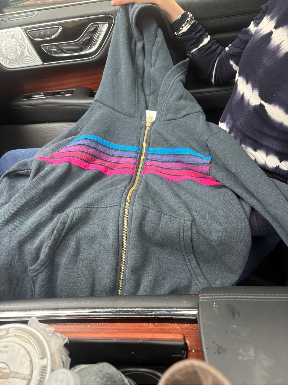 Aviator nation Women's Black Zip Hoodie with Pink & Blue Stripe Detail XS new - Picture 5 of 8